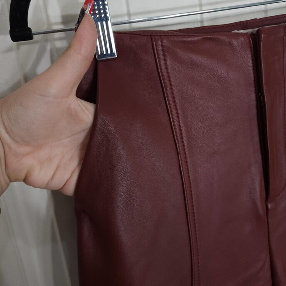 L'Academie Womens Pants Kira Burgundy Red Leather Zip Ankle High Rise Trouser XS - Picture 6 of 13